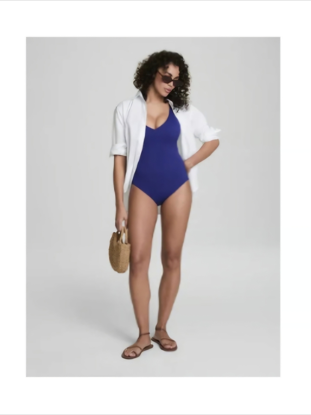 NWT SpanxShape Swim Pique Plunge One-Piece Swimsuit Deep Azure - M